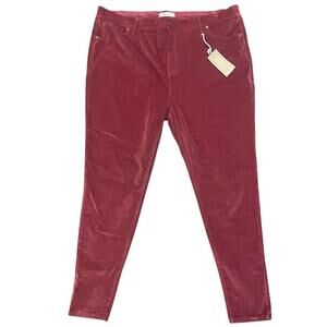 Madewell 10" High Rise Skinny Red Velvet Pants Women's Plus Size 37 Tall NWT
